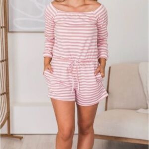 Pink stripped off the shoulder romper
